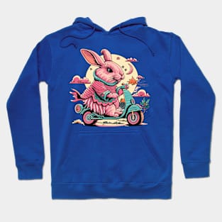 Cute Bunny Riding A Scooter Design Hoodie